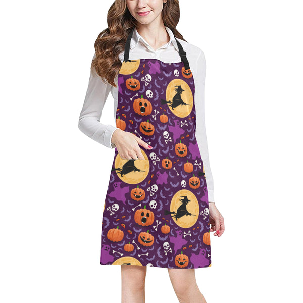 Halloween Pumpkin Witch Pattern Adjustable Apron - Yliana