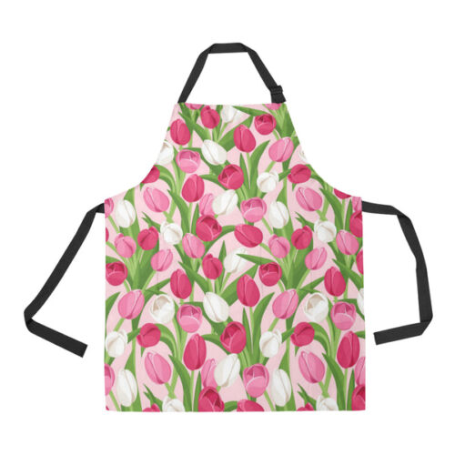 Pink White Tulip Pattern Adjustable Apron - Yliana