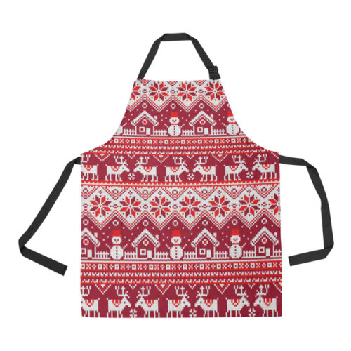 Snowman Sweater Printed Pattern Adjustable Apron - Yliana