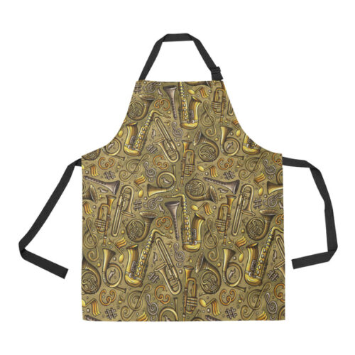 Saxophone Gold Pattern Adjustable Apron - Yliana