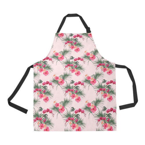 Red Pink Orchid Hibiscus Pattern Adjustable Apron - Yliana