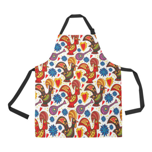 Colorful Rooster Chicken Guitar Pattern Adjustable Apron - Yliana