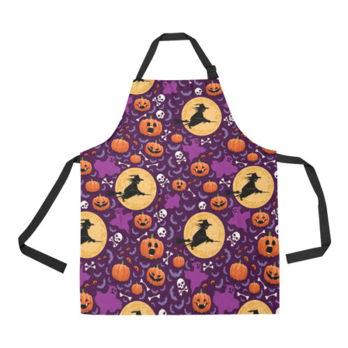 Halloween Pumpkin Witch Pattern Adjustable Apron - Yliana