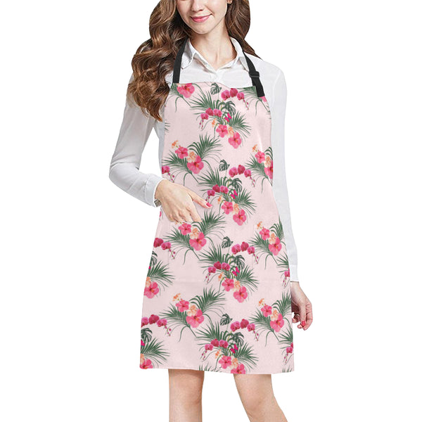 Red Pink Orchid Hibiscus Pattern Adjustable Apron - Yliana