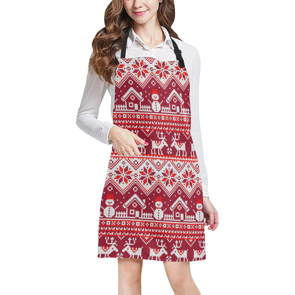 Snowman Sweater Printed Pattern Adjustable Apron - Yliana