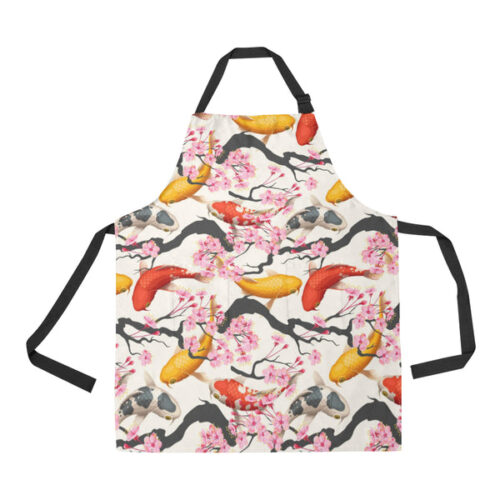 Colorful Koi Fish Carp Fish and Sakura Pattern Adjustable Apron - Yliana