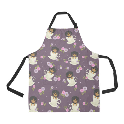 Dachshund in Coffee Cup Flower Pattern Adjustable Apron - Yliana