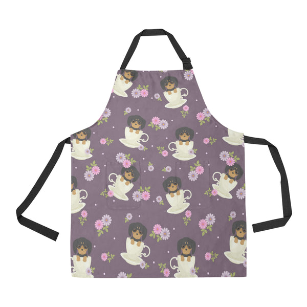 Dachshund in Coffee Cup Flower Pattern Adjustable Apron - Yliana
