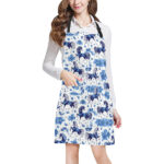 Horse Flower Blue Theme Pattern Adjustable Apron - Yliana