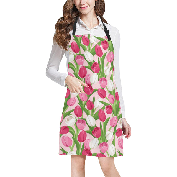 Pink White Tulip Pattern Adjustable Apron - Yliana