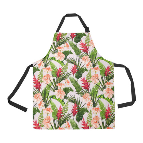 Heliconia Hibiscus Leaves Pattern Adjustable Apron - Yliana