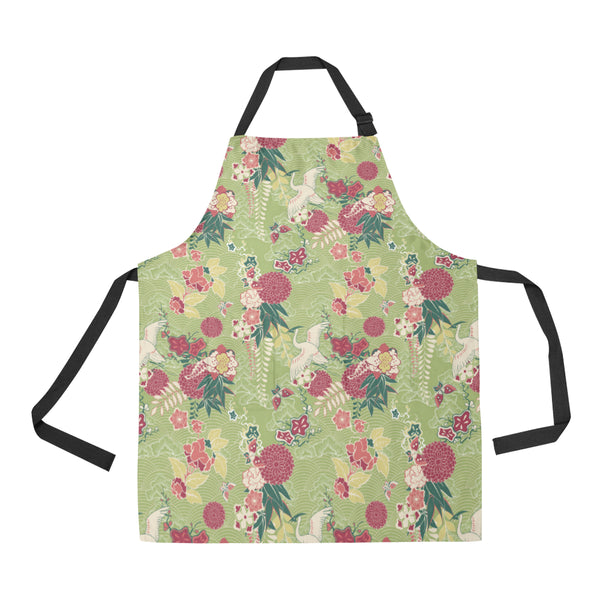 Japanese Crane Green Theme Pattern Adjustable Apron - Yliana