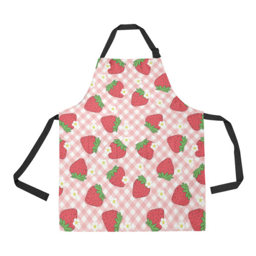 Strawberry Pattern Stripe Background Adjustable Apron - Yliana