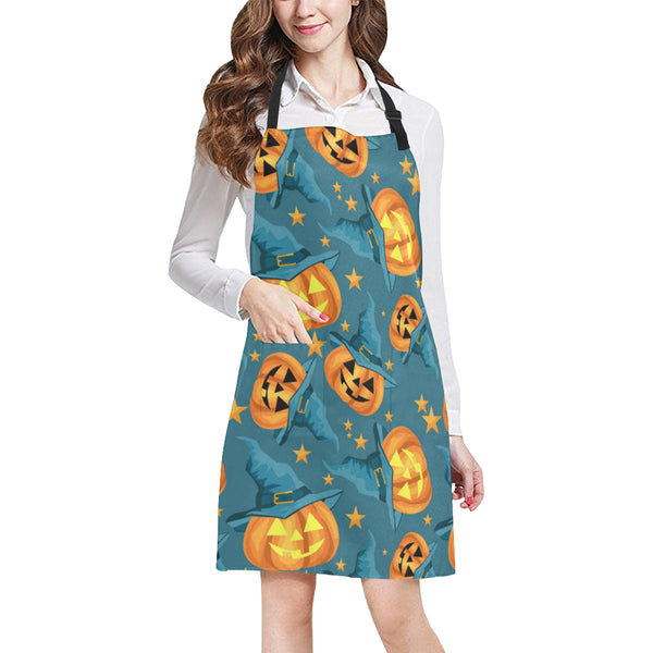 Halloween Pumpkin Witch Hat Pattern Adjustable Apron - Yliana