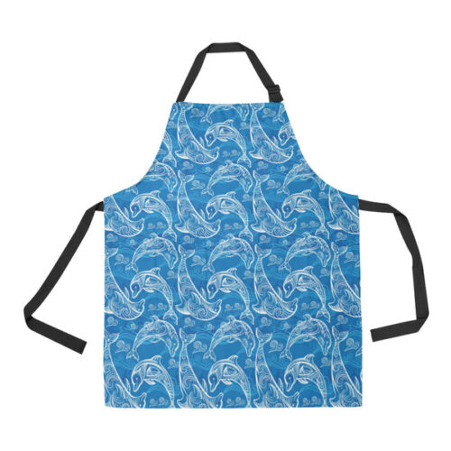 Dolphin Tribal Blue Pattern Adjustable Apron - Yliana
