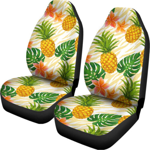 Beige Zebra Pineapple Pattern Print Universal Fit Car Seat Covers
