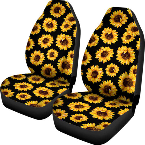 Black Sunflower Pattern Print Universal Fit Car Seat Covers