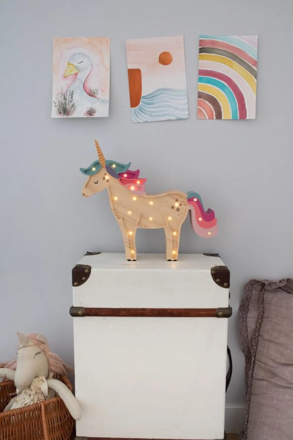 Wooden Unicorn Night Light for Kids - Wall-Mounted with Remote Control - Yliana