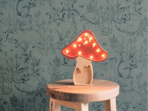 Wooden Toadstool Night Light for Kids - Wall-Mounted with Remote Control - Yliana