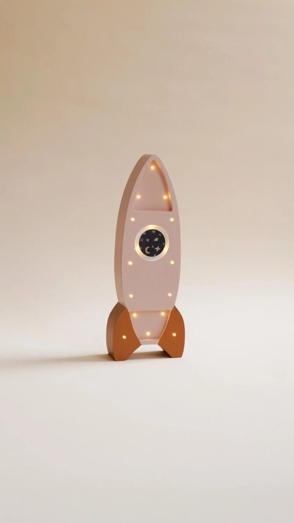 Wooden Rocket Night Light for Kids - Wall-Mounted with Remote Control - Yliana