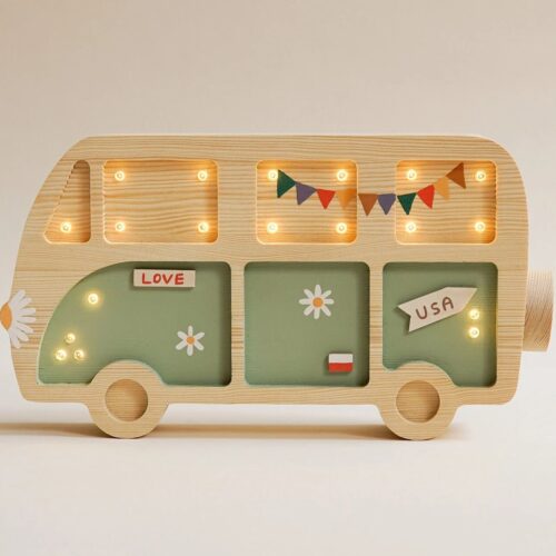 Wooden Hippie Van Night Light for Kids - Wall-Mounted with Remote Control - Yliana