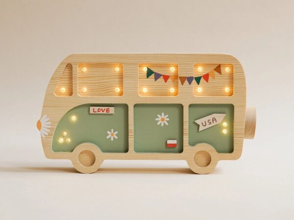 Wooden Hippie Van Night Light for Kids - Wall-Mounted with Remote Control - Yliana