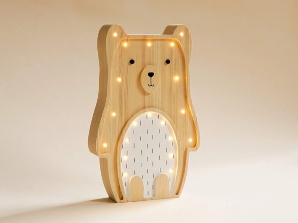 Wooden Teddy Bear Night Light for Kids - Wall-Mounted with Remote Control - Yliana