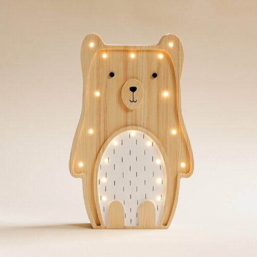 Wooden Teddy Bear Night Light for Kids - Wall-Mounted with Remote Control - Yliana