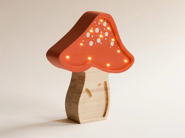 Wooden Toadstool Night Light for Kids - Wall-Mounted with Remote Control - Yliana
