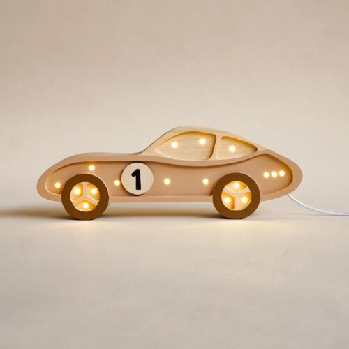 Wooden Car Night Light for Kids - Wall-Mounted with Remote Control - Yliana