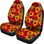 Red Autumn Sunflower Pattern Print Universal Fit Car Seat Covers