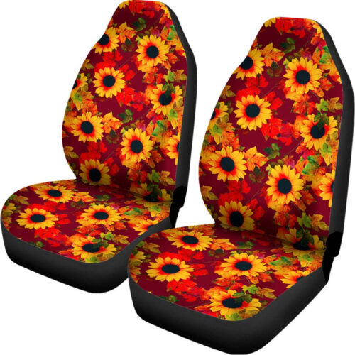 Red Autumn Sunflower Pattern Print Universal Fit Car Seat Covers