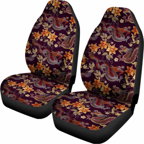 Vintage Dragon Flower Pattern Print Universal Fit Car Seat Covers